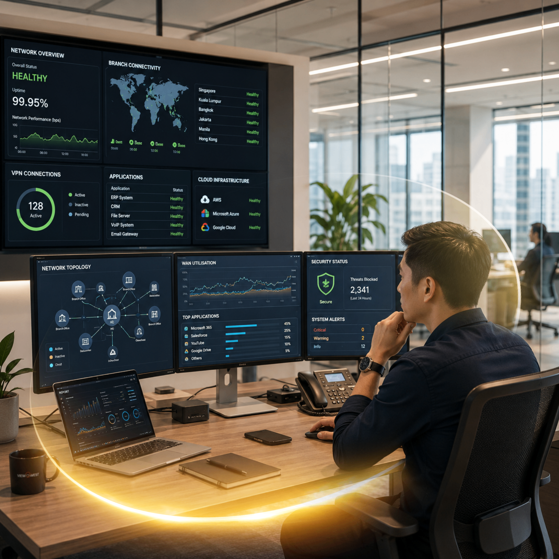 ViewQwest network operations engineers monitoring assured business fibre connectivity