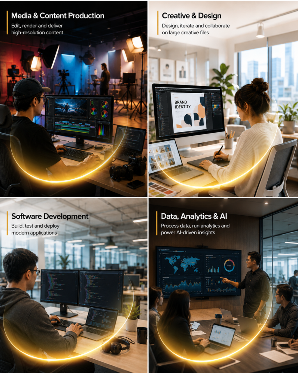 Media and content production, creative and engineering, software and cloud operations, and data, analytics and AI use cases on Fibernet Lite 10Gbps