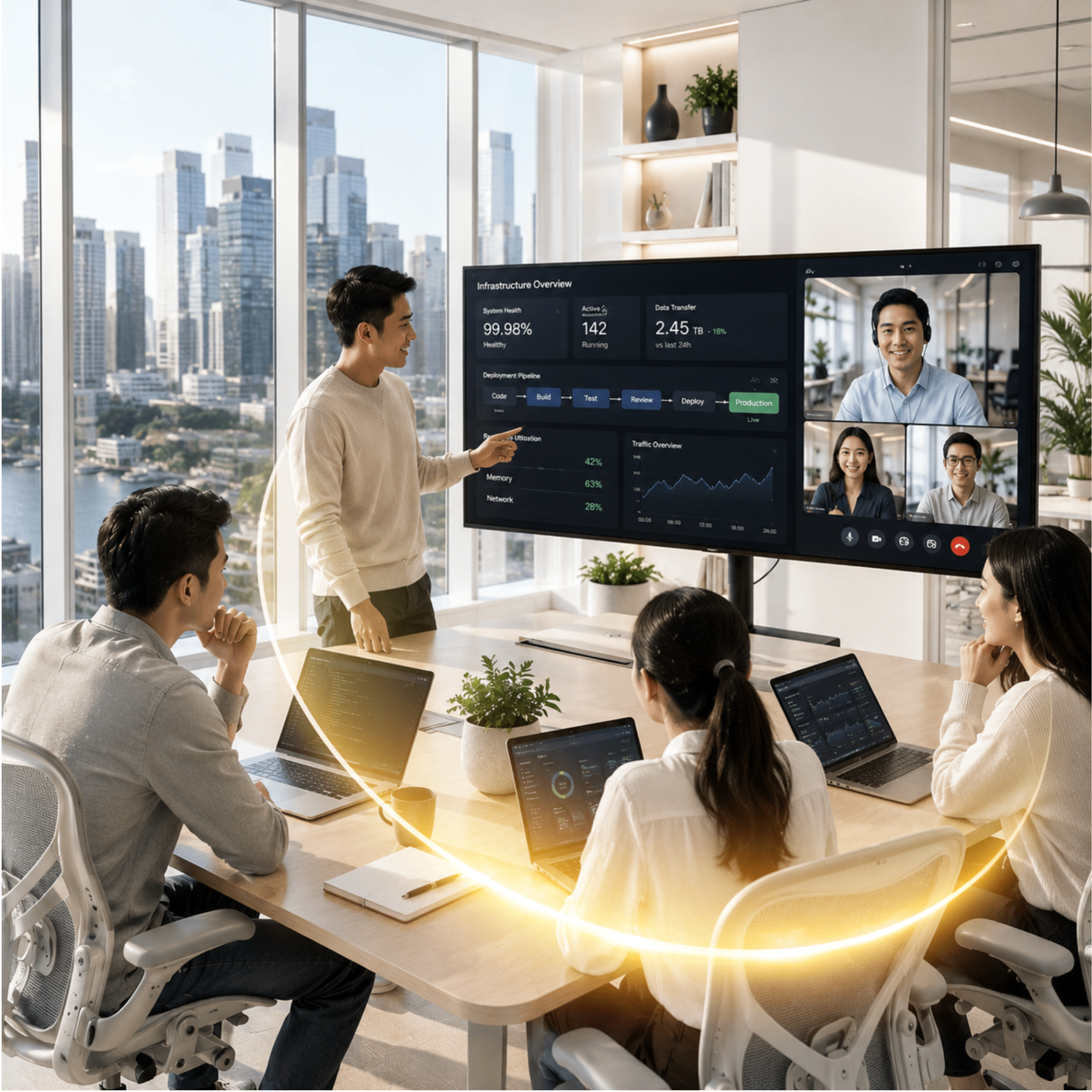 Cloud-enabled Singapore business team collaborating over ViewQwest Fibernet business fibre